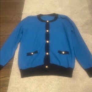 Elegant Blue Cardigan with Black Accents